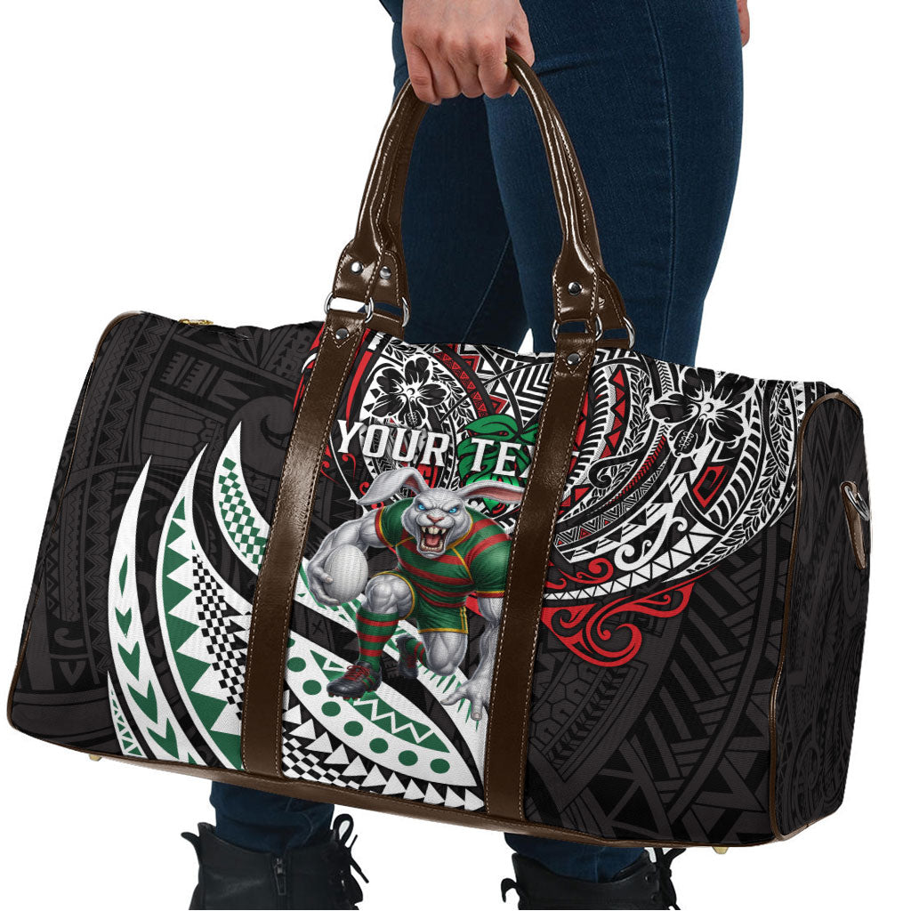 Personalised South Sydney Rabbitohs Travel Bag Polynesian Tribal Art Style With Powerful Rabbit Mascot