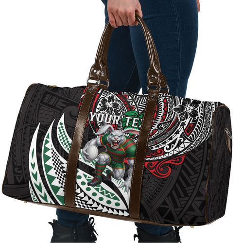 Personalised South Sydney Rabbitohs Travel Bag Polynesian Tribal Art Style With Powerful Rabbit Mascot