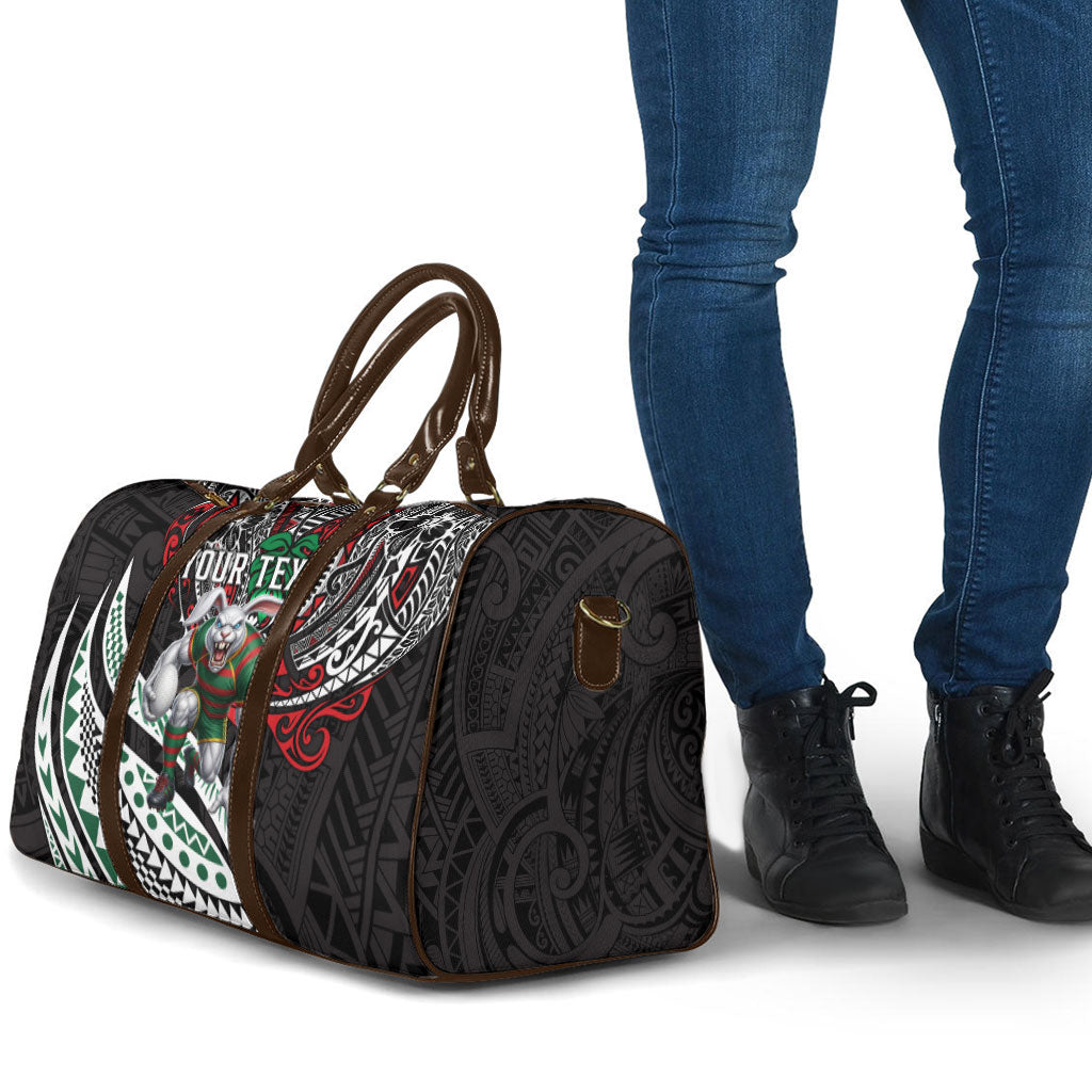 Personalised South Sydney Rabbitohs Travel Bag Polynesian Tribal Art Style With Powerful Rabbit Mascot
