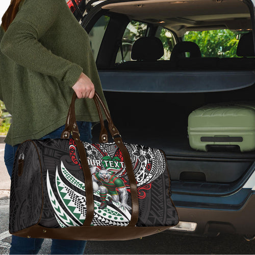 Personalised South Sydney Rabbitohs Travel Bag Polynesian Tribal Art Style With Powerful Rabbit Mascot