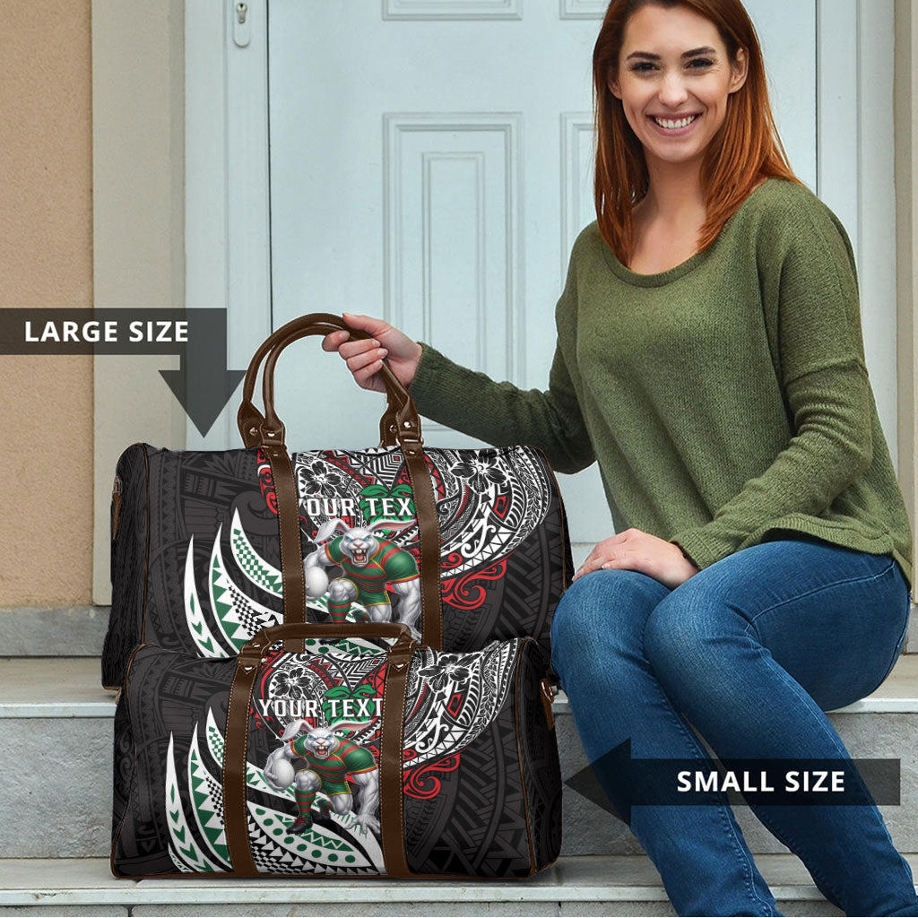 Personalised South Sydney Rabbitohs Travel Bag Polynesian Tribal Art Style With Powerful Rabbit Mascot