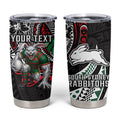 Personalised South Sydney Rabbitohs Tumbler Cup Polynesian Tribal Art Style With Powerful Rabbit Mascot