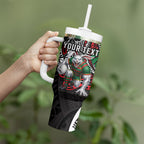 Personalised South Sydney Rabbitohs Tumbler With Handle Polynesian Tribal Art Style With Powerful Rabbit Mascot
