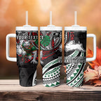 Personalised South Sydney Rabbitohs Tumbler With Handle Polynesian Tribal Art Style With Powerful Rabbit Mascot