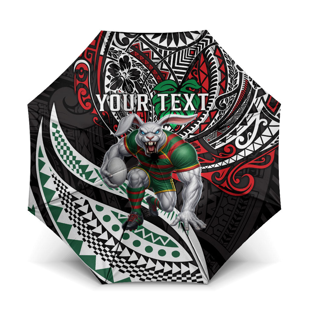 Personalised South Sydney Rabbitohs Umbrella Polynesian Tribal Art Style With Powerful Rabbit Mascot