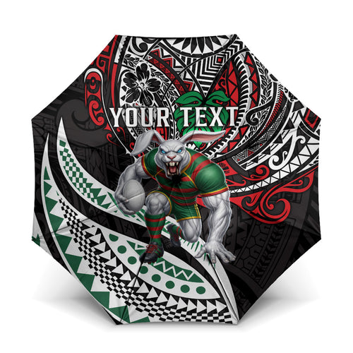 Personalised South Sydney Rabbitohs Umbrella Polynesian Tribal Art Style With Powerful Rabbit Mascot