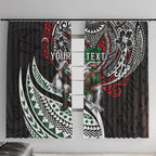 Personalised South Sydney Rabbitohs Window Curtain Polynesian Tribal Art Style With Powerful Rabbit Mascot