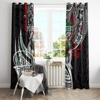 Personalised South Sydney Rabbitohs Window Curtain Polynesian Tribal Art Style With Powerful Rabbit Mascot