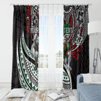 Personalised South Sydney Rabbitohs Window Curtain Polynesian Tribal Art Style With Powerful Rabbit Mascot