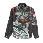 Personalised South Sydney Rabbitohs Women Casual Shirt Polynesian Tribal Art Style With Powerful Rabbit Mascot