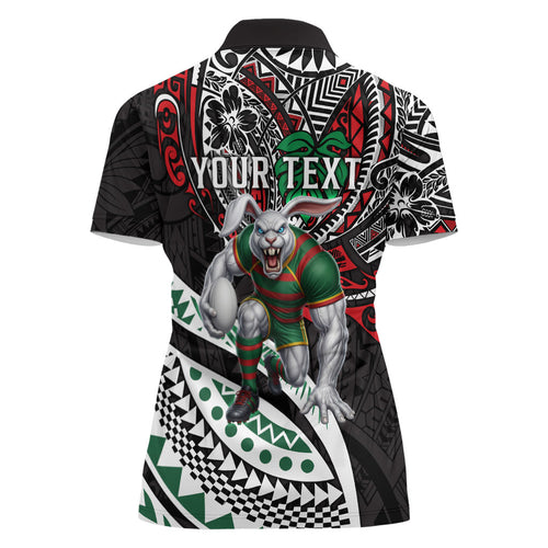 Personalised South Sydney Rabbitohs Women Polo Shirt Polynesian Tribal Art Style With Powerful Rabbit Mascot