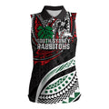 Personalised South Sydney Rabbitohs Women Sleeveless Polo Shirt Polynesian Tribal Art Style With Powerful Rabbit Mascot