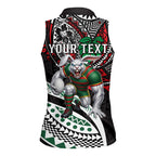 Personalised South Sydney Rabbitohs Women Sleeveless Polo Shirt Polynesian Tribal Art Style With Powerful Rabbit Mascot