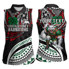 Personalised South Sydney Rabbitohs Women Sleeveless Polo Shirt Polynesian Tribal Art Style With Powerful Rabbit Mascot