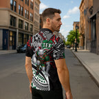 Personalised South Sydney Rabbitohs Zipper Polo Shirt Polynesian Tribal Art Style With Powerful Rabbit Mascot