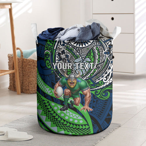 Personalised Canberra Raiders Laundry Basket Polynesian Tribal Art Style With Viking Raider Mascot