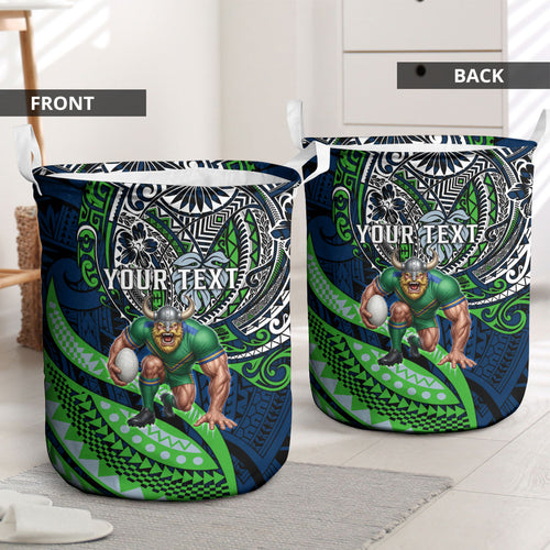 Personalised Canberra Raiders Laundry Basket Polynesian Tribal Art Style With Viking Raider Mascot