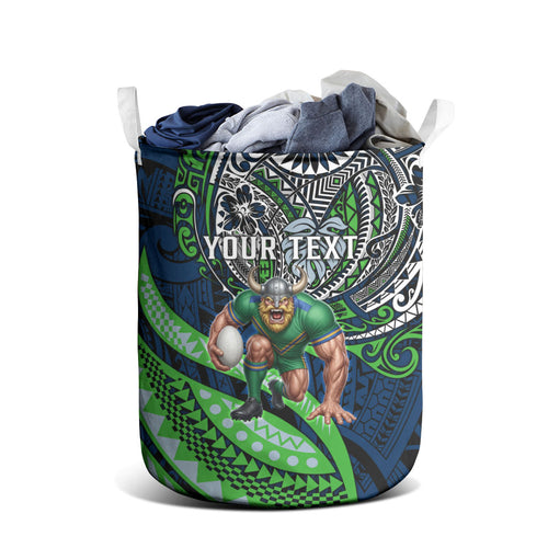Personalised Canberra Raiders Laundry Basket Polynesian Tribal Art Style With Viking Raider Mascot
