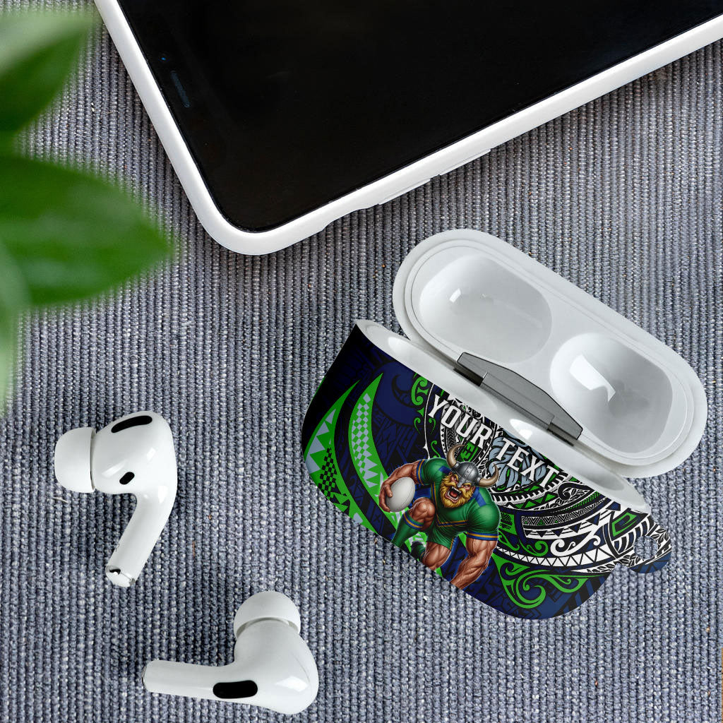 Personalised Canberra Raiders AirPods Case Polynesian Tribal Art Style With Viking Raider Mascot