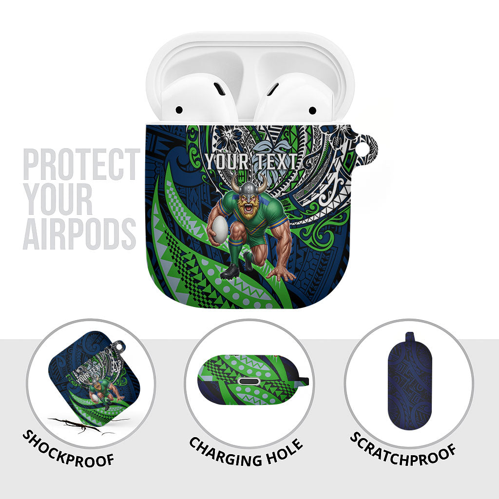 Personalised Canberra Raiders AirPods Case Polynesian Tribal Art Style With Viking Raider Mascot