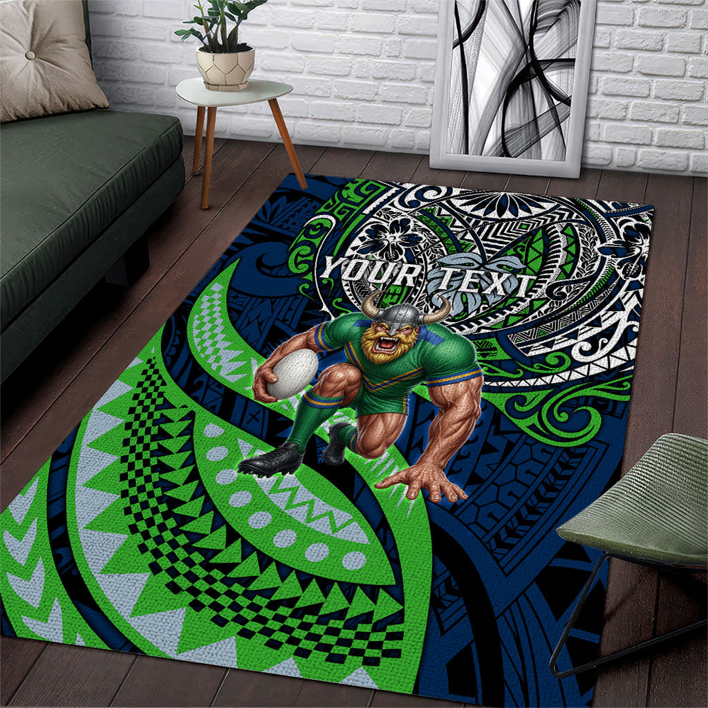 Personalised Canberra Raiders Area Rug Polynesian Tribal Art Style With Viking Raider Mascot