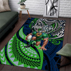 Personalised Canberra Raiders Area Rug Polynesian Tribal Art Style With Viking Raider Mascot
