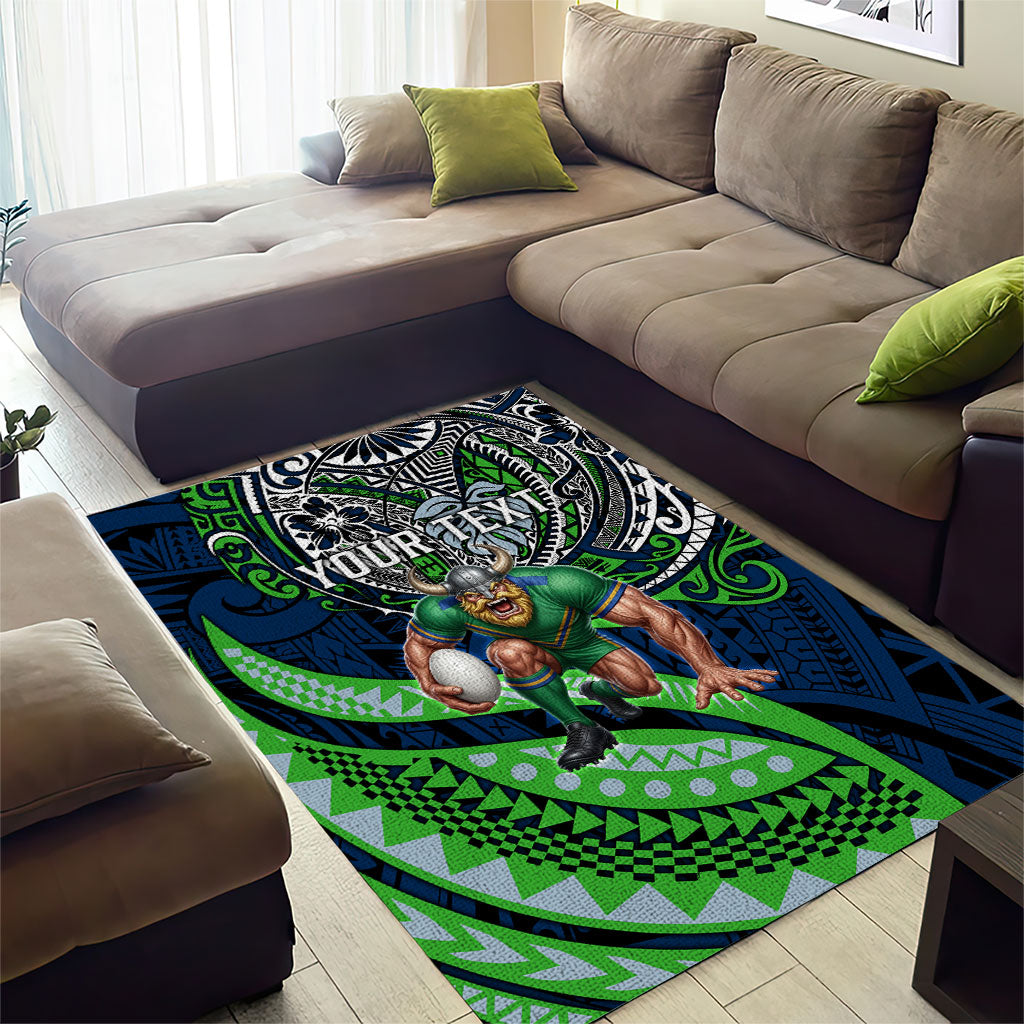 Personalised Canberra Raiders Area Rug Polynesian Tribal Art Style With Viking Raider Mascot