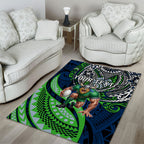 Personalised Canberra Raiders Area Rug Polynesian Tribal Art Style With Viking Raider Mascot