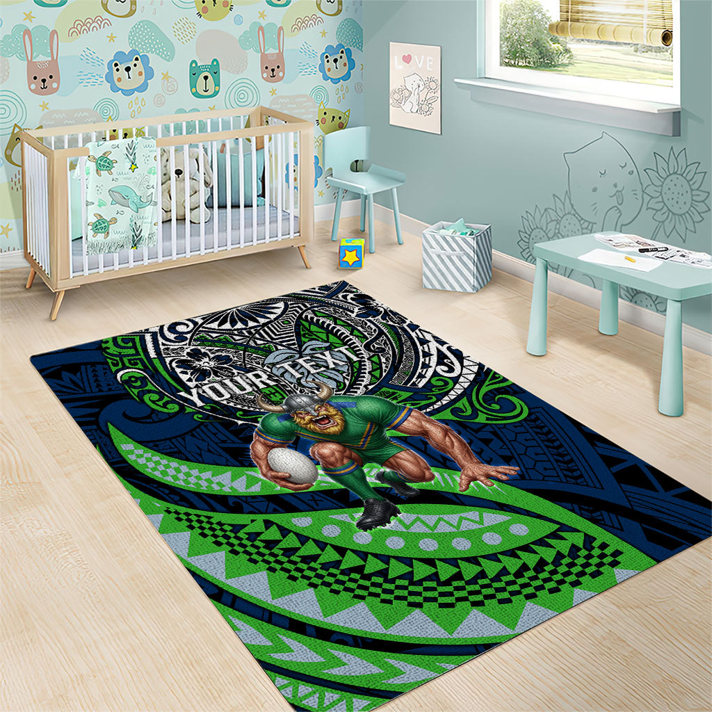 Personalised Canberra Raiders Area Rug Polynesian Tribal Art Style With Viking Raider Mascot