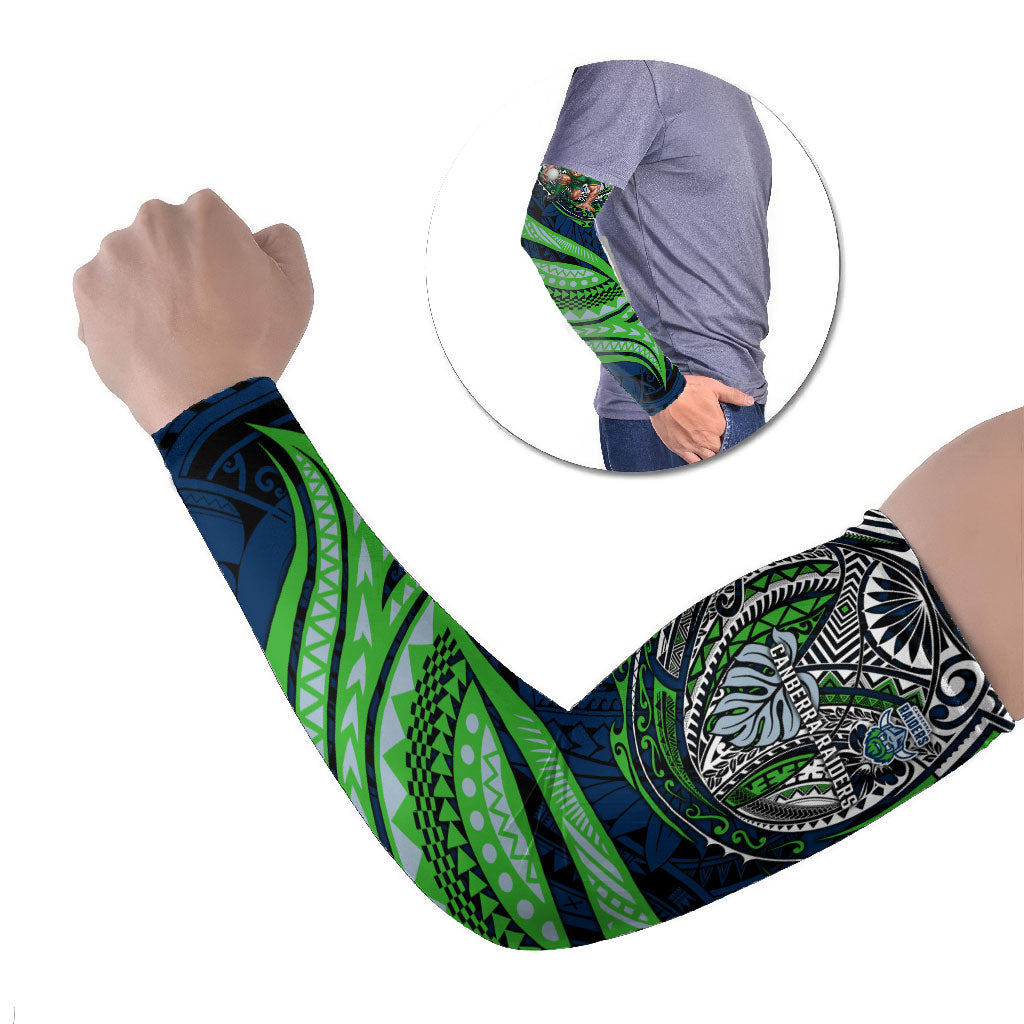 Personalised Canberra Raiders Arm Sleeves Polynesian Tribal Art Style With Viking Raider Mascot