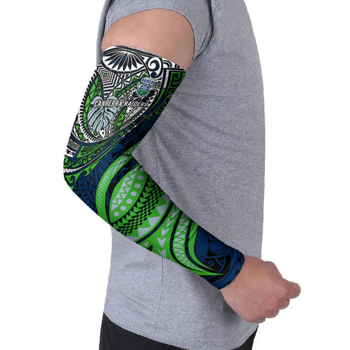 Personalised Canberra Raiders Arm Sleeves Polynesian Tribal Art Style With Viking Raider Mascot