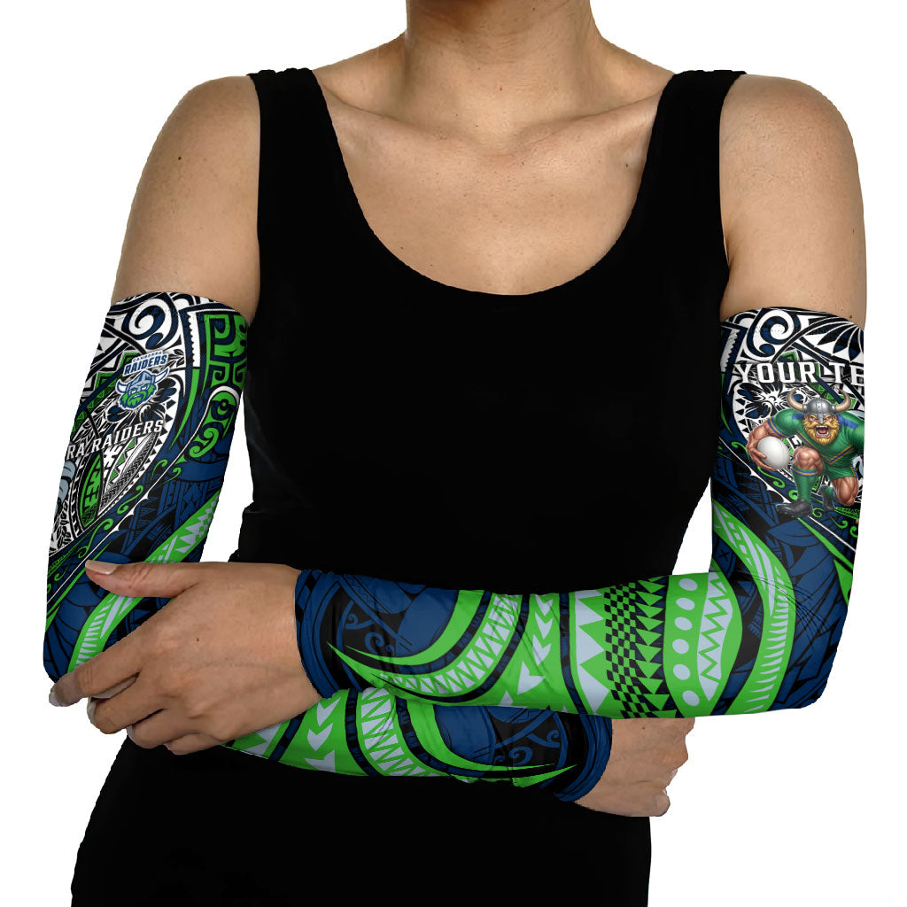 Personalised Canberra Raiders Arm Sleeves Polynesian Tribal Art Style With Viking Raider Mascot