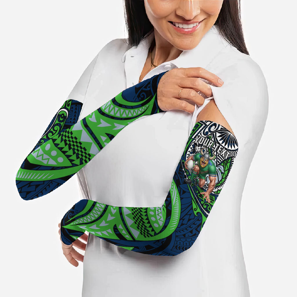 Personalised Canberra Raiders Arm Sleeves Polynesian Tribal Art Style With Viking Raider Mascot