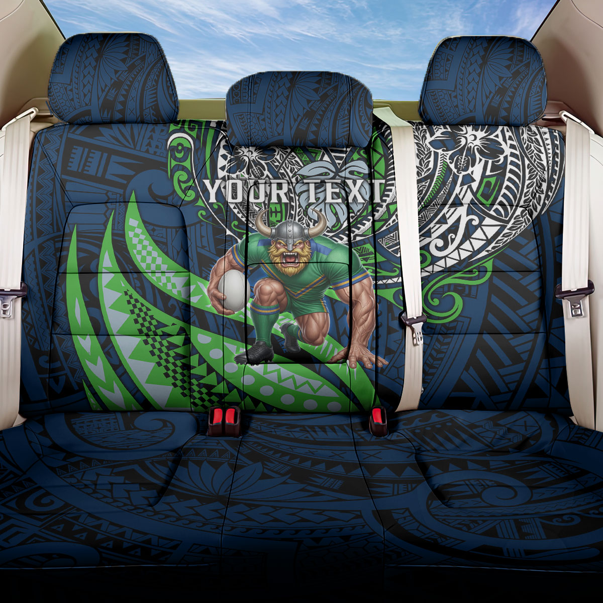 Personalised Canberra Raiders Back Car Seat Cover Polynesian Tribal Art Style With Viking Raider Mascot