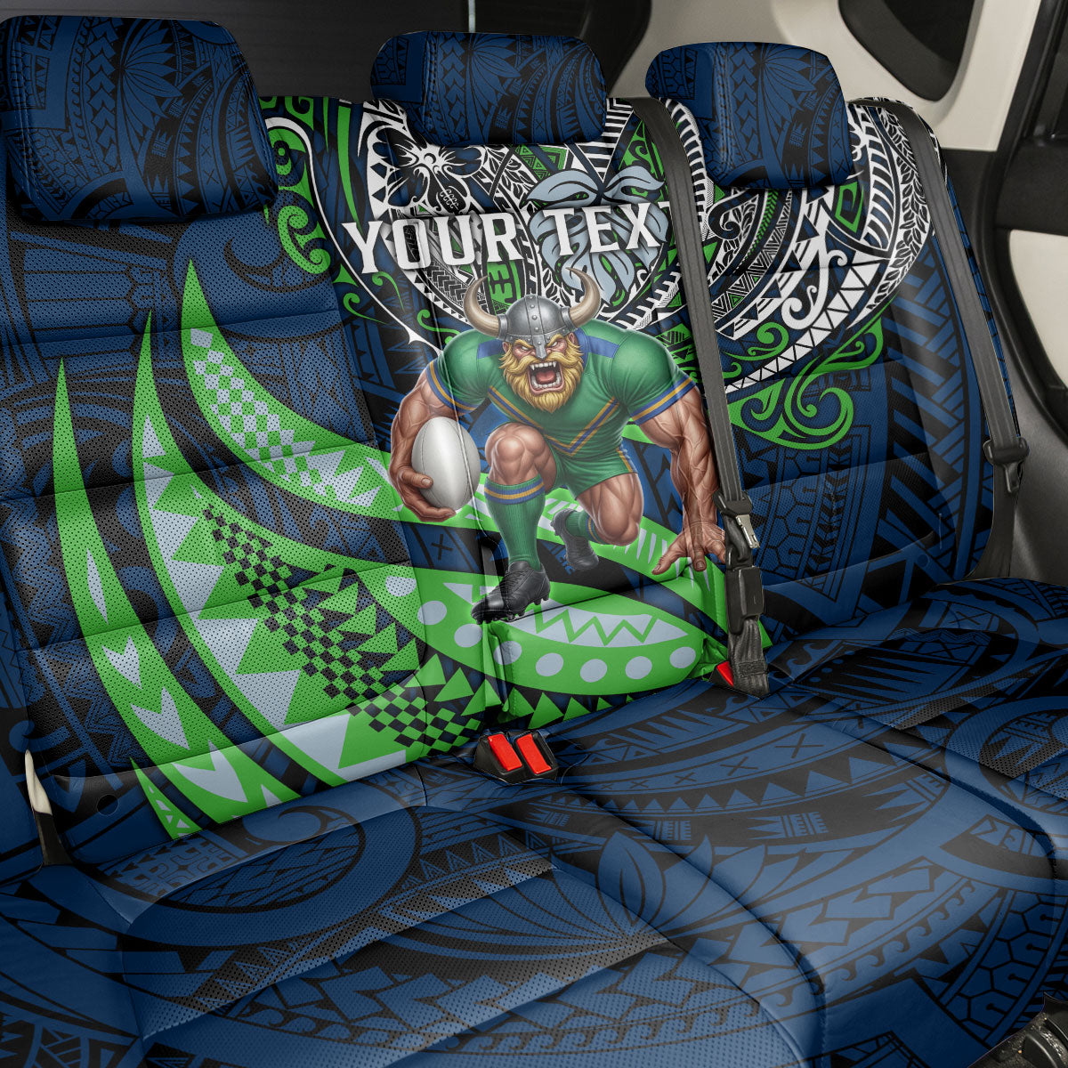 Personalised Canberra Raiders Back Car Seat Cover Polynesian Tribal Art Style With Viking Raider Mascot