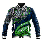 Personalised Canberra Raiders Baseball Jacket Polynesian Tribal Art Style With Viking Raider Mascot