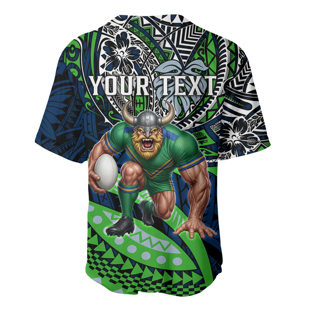 Personalised Canberra Raiders Baseball Jersey Polynesian Tribal Art Style With Viking Raider Mascot