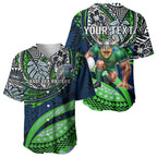 Personalised Canberra Raiders Baseball Jersey Polynesian Tribal Art Style With Viking Raider Mascot