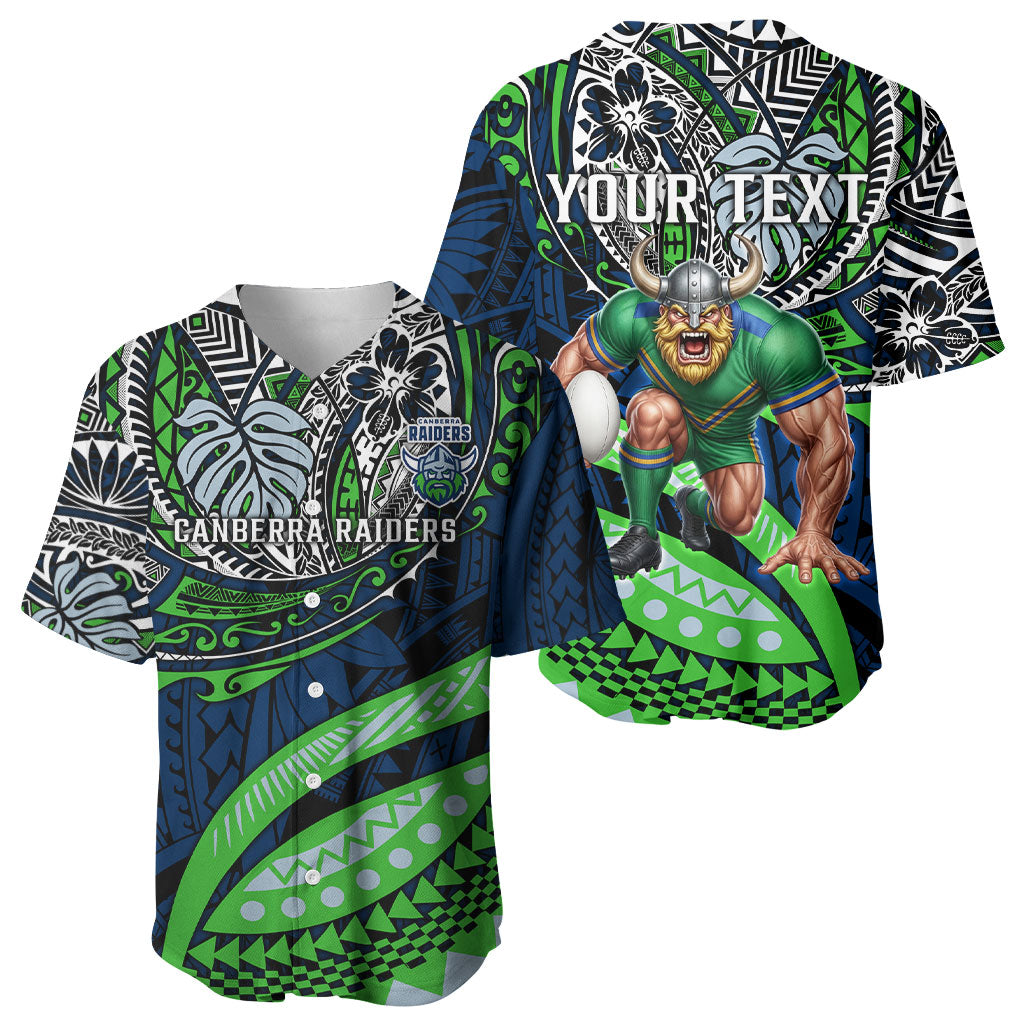 Personalised Canberra Raiders Baseball Jersey Polynesian Tribal Art Style With Viking Raider Mascot