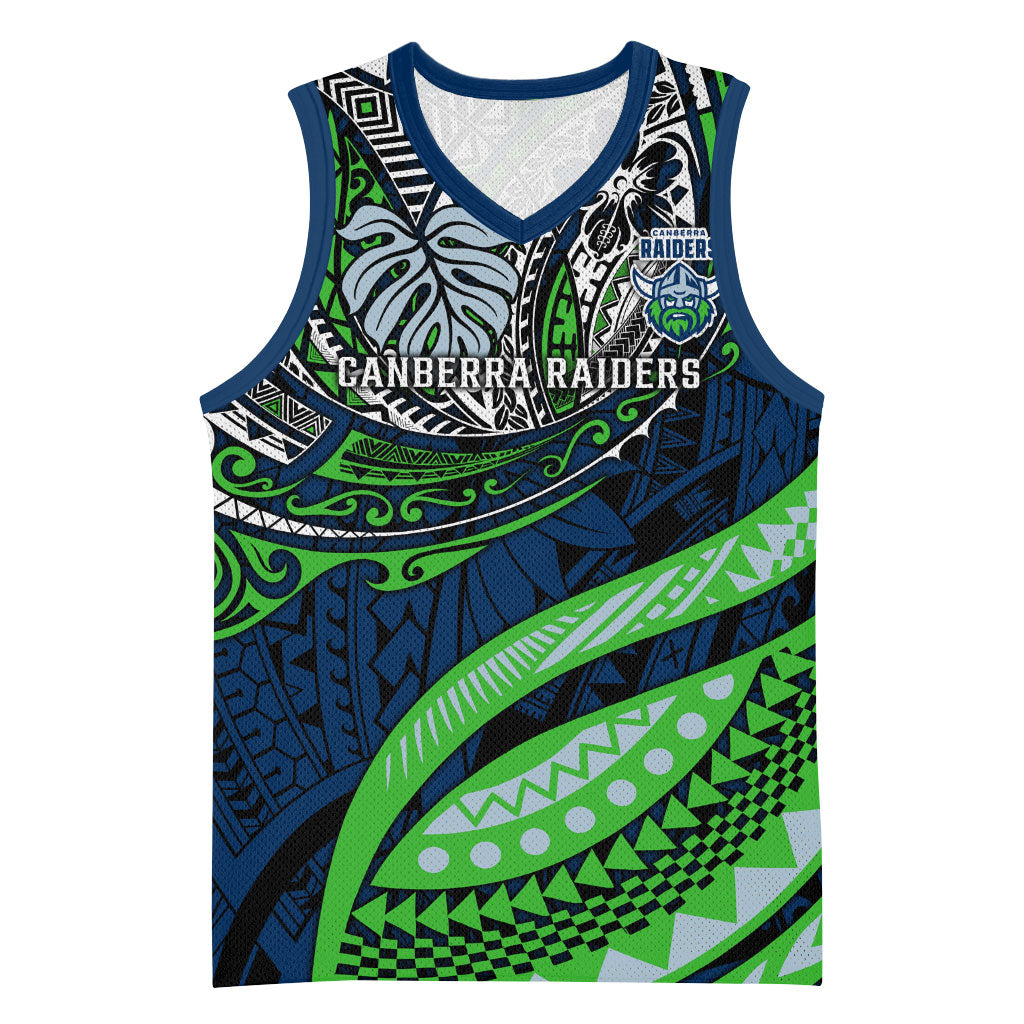 Personalised Canberra Raiders Basketball Jersey Polynesian Tribal Art Style With Viking Raider Mascot