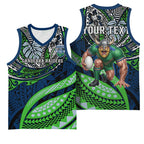 Personalised Canberra Raiders Basketball Jersey Polynesian Tribal Art Style With Viking Raider Mascot