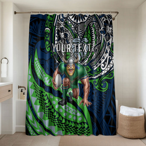 Personalised Canberra Raiders Bathroom Set Polynesian Tribal Art Style With Viking Raider Mascot