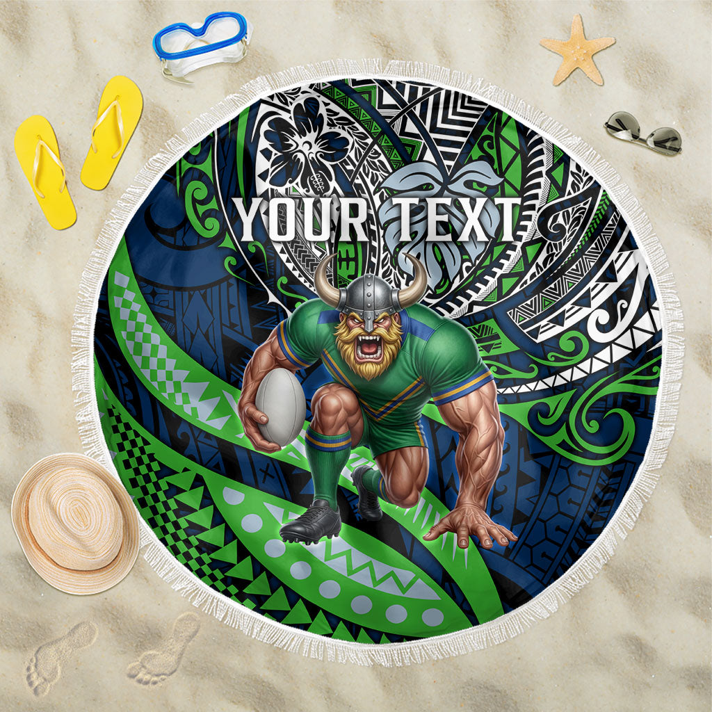 Personalised Canberra Raiders Beach Blanket Polynesian Tribal Art Style With Viking Raider Mascot
