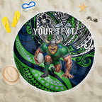 Personalised Canberra Raiders Beach Blanket Polynesian Tribal Art Style With Viking Raider Mascot