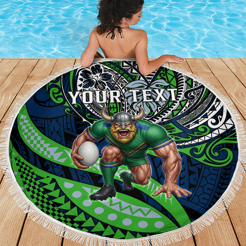 Personalised Canberra Raiders Beach Blanket Polynesian Tribal Art Style With Viking Raider Mascot