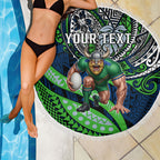 Personalised Canberra Raiders Beach Blanket Polynesian Tribal Art Style With Viking Raider Mascot