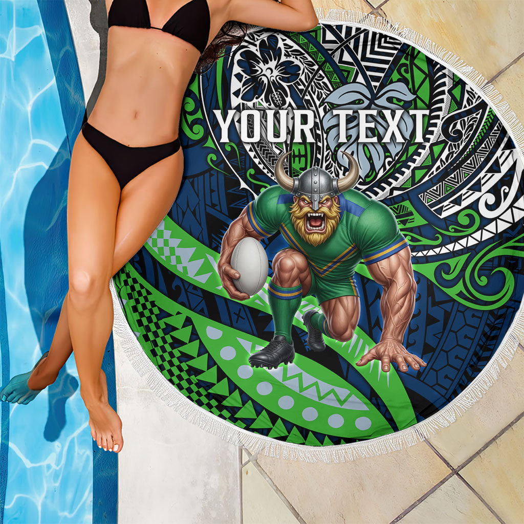 Personalised Canberra Raiders Beach Blanket Polynesian Tribal Art Style With Viking Raider Mascot