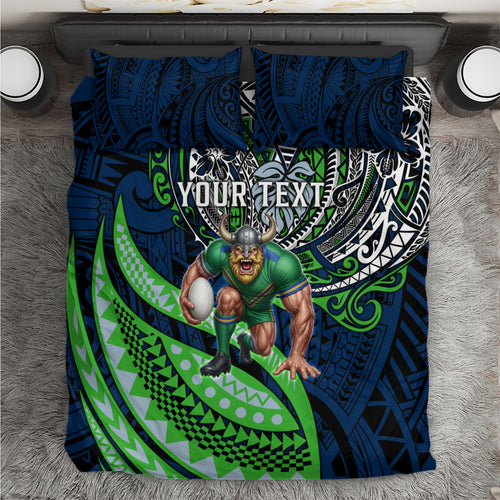 Personalised Canberra Raiders Bedding Set Polynesian Tribal Art Style With Viking Raider Mascot