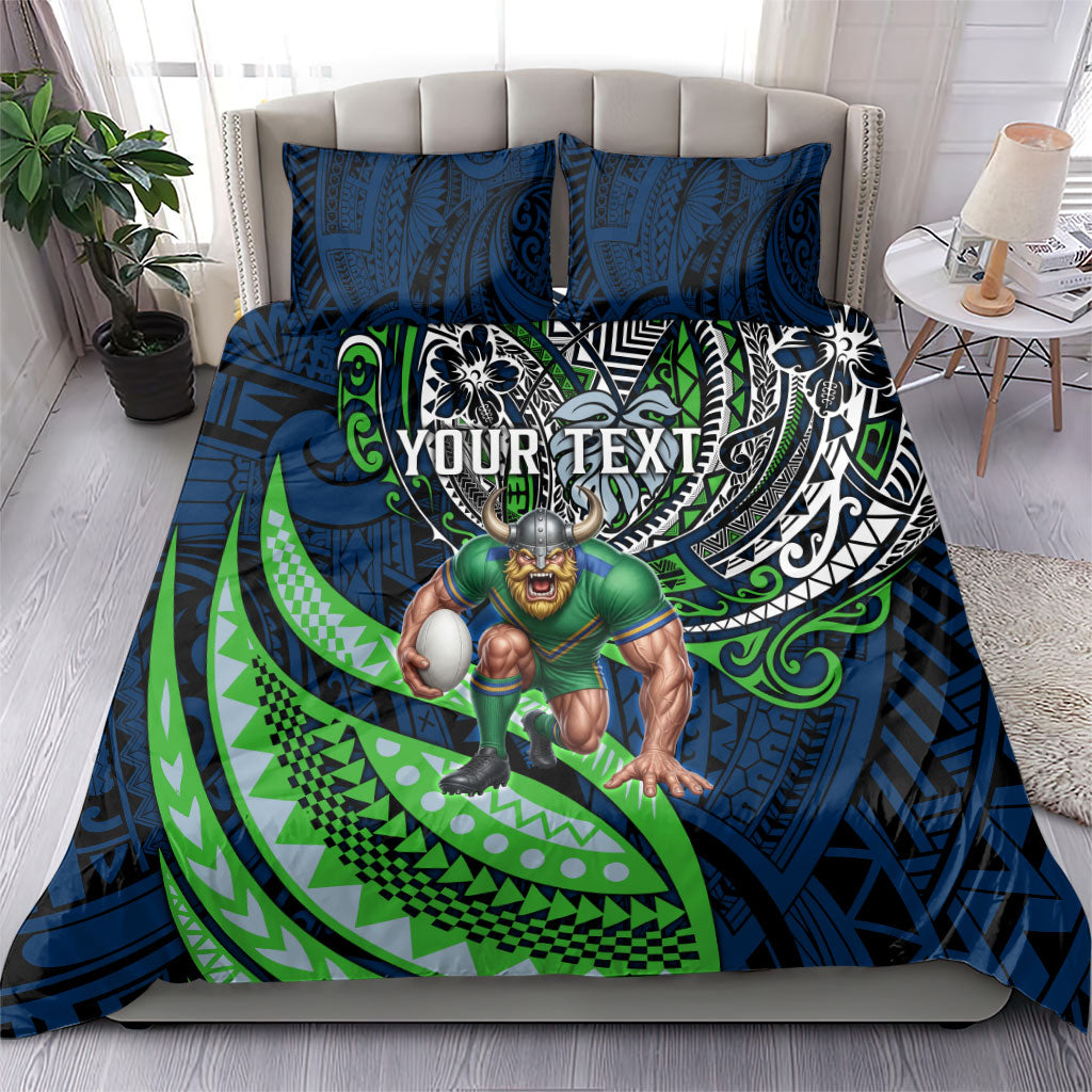 Personalised Canberra Raiders Bedding Set Polynesian Tribal Art Style With Viking Raider Mascot