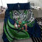 Personalised Canberra Raiders Bedding Set Polynesian Tribal Art Style With Viking Raider Mascot